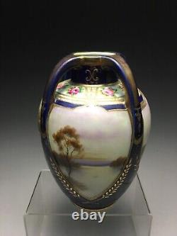 Ancien Chalet Japonais Noritake Sur Côte Paysage 4 Vase Art Déco À Poignées
