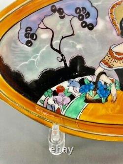 Ancien plateau décoratif Noritake avec poignée et image de dame en assiette de couleur lustrée de style Art Déco