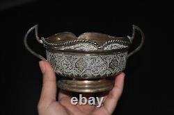 Ancien pot en argent britannique Art Déco de l'Inde avec double poignée en bon état