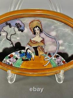 Ancienne décoration Noritake, dame avec plateau à poignée, assiette à image, art déco, lustré, Japon JP