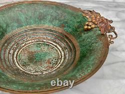 Antique Art Deco Bronzo Verdigris Poignée De Raisin Bowl Par Carl Sorensen