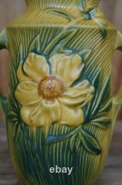 Antique Art Deco Roseville USA Poterie Pivoine À Poignée 65-9 Vase Fleur Urn