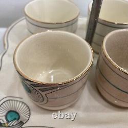 Antique Art Deco Sunderland Ware Pottery Cups /tray Set/phénolic/chrome Poignée