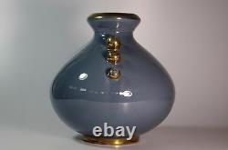 Antique Art Deco Vase Bleu Et Poignées De Boules D'or 1930