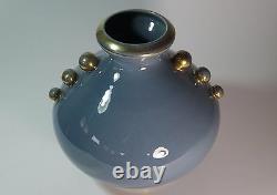 Antique Art Deco Vase Bleu Et Poignées De Boules D'or 1930