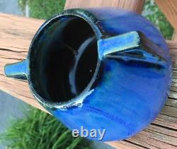 Antique Fulper Art Pottery Vase Dual Handles Blue Black Flambe Arts & Crafts