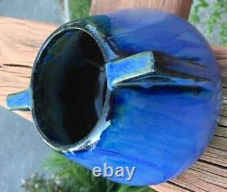 Antique Fulper Art Pottery Vase Dual Handles Blue Black Flambe Arts & Crafts