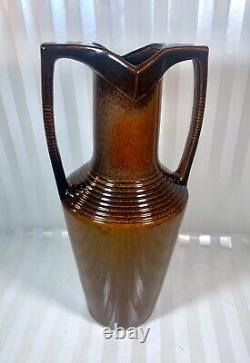 Antique Grecian Amphora Egyptian Revival Art Pottery Vase Brown Marqué 4688p