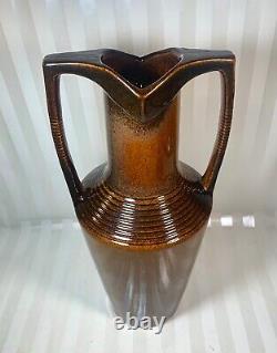 Antique Grecian Amphora Egyptian Revival Art Pottery Vase Brown Marqué 4688p