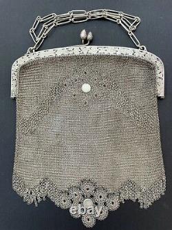 Antique Hand Made Art Deco Victorian Silver Filipgree And Chain Bag Purse R3