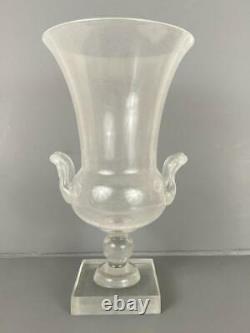 Antique Pairpoint Gundersen Art Deco Crackle Clair Verre À Pied Urne Poignée Vase