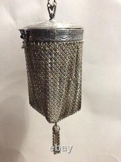 Antique Rare Armor Mesh Silver Purse Avec Poignée De Chaîne Et Tassel