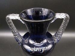 Art Déco Ancien Vase à pied avec poignées en verre Ritz Cobalt Blue ELECTRA de MORGANTOWN