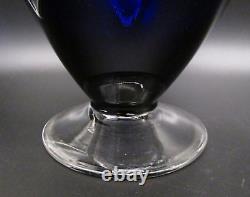 Art Déco Ancien Vase à pied et à anse en verre MORGANTOWN Ritz Cobalt Blue ELECTRA 10