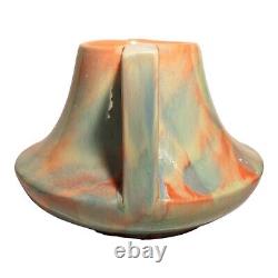 Art Deco Haegar Vase Marble Glaze Rare Manches Anglées Bleu Rose Vert