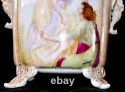 Art Déco LIMOGES Jean Pouyat H/P Portrait Vase à Cache Pot sur Pieds avec Poignées en Forme d'Éléphants