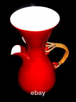 Art Déco Retro Vintage Carafe Tea Pot Wicker Ratan Handle Japan Porcelaine