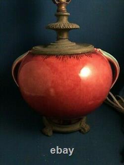 Art Déco Roseville Pottery Orian Sphérique Lampe #274-6 Berry Turquoise Handles