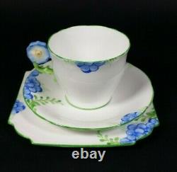 Aynsley Rare Flower Handle Tea Cup And Saucer Trio Art Déco Peint À La Main