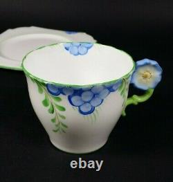 Aynsley Rare Flower Handle Tea Cup And Saucer Trio Art Déco Peint À La Main