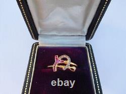 Bague de cravache pour l'équitation en or 18 carats avec diamants et rubis de style Art Nouveau Déco vers 1900