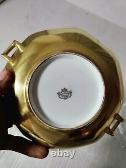 Belle Rare Pickard Or Échiqué Chine Double Poignée Art Deco Serving Bowl Et