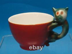 Beyer & Bock C. 1920 Art Déco Cat Handle Cup & Dessert Plate Rare Exquisite
