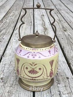 Boîte à thé en porcelaine et bronze Art Déco rose et jaune Wong Lee avec poignée