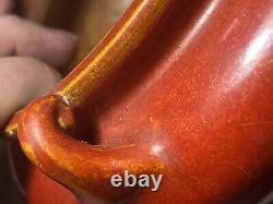 Bol à poignée en poterie Art Déco Awaji vintage, rouge chromé cristallin 8