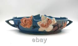 Bol de console à motif Magnolia bleu de Roseville, style Art Déco, avec poignées 450-10
