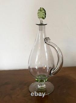 Carafe sur pied en verre vénitien vintage avec anse pour vin ou eau style Art Déco