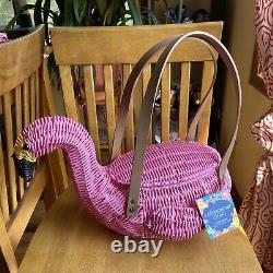 Ciroa Flamingo Grand Picnic Basket Pink Wicker Resin California Bonjour Été T.n.-o.