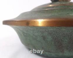 Couvercle de bol Carl Sorensen 6 en bronze vert-de-gris avec poignée de dragon poisson Art Déco Vtg LIRE