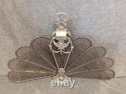 Écran de ventilateur pliant pour cheminée antique en laiton avec motif de paon et camée, style Art déco victorien