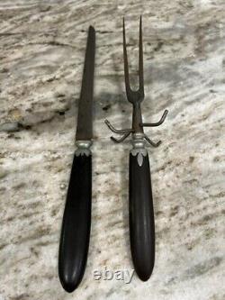 Ensemble de couteaux à découper Antique Art Deco Lanson Goodnow avec fourchette et manches en ébène RARE