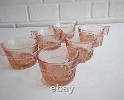 Ensemble de tasses à café vintage des années 30/40, verre rose antique de manganèse soviétique, ensemble de 6