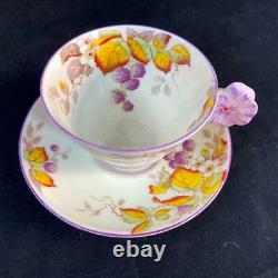 Étoile Des Années 1920 Paragon Angleterre Pansy Flower Handle Blackberry Art Deco Cup Saucer