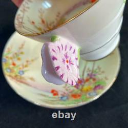 Étoile Des Années 1920 Paragon Angleterre Pansy Flower Handle Merrivale Art Deco Cup Saucer