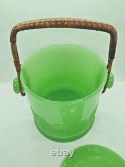 Fenton Green Jade Art Glass 2 Des Années 1930 A Traité Les Gros Cookies Macaroon Jar