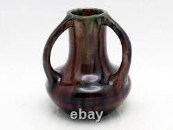 Fine Art Déco Japonais Awaji Flambe Drip Glaze Trois Vase De Poterie D'art Manipulé