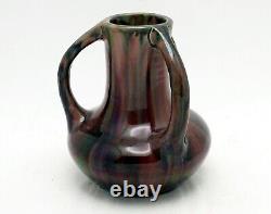 Fine Art Déco Japonais Awaji Flambe Drip Glaze Trois Vase De Poterie D'art Manipulé