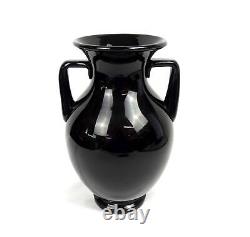 Fostoria #2360 Ebony Glass Antique Art Deco Black Urn 10 Handled Vase 1920s