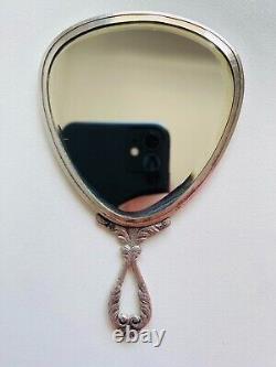 Grand miroir à poignée en argent 800 de style Art Déco vintage marqué Italie 32 gr