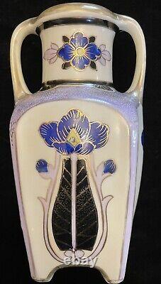 HP Nippon Morimura Bros. Art Deco Egyptian Revival Blue Poppy Handled Vase M