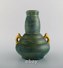 Josef Ekberg Pour Gustavsberg. Vase Art Déco Avec Poignées En Céramique Vitrée