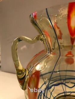 Kralik Uranium Art Verre Art Déco/nouveau Double Poignée Vase Lines & Canes