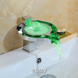 Led Water Power 1 Poignée Waterfall Bathroom Sink Mixer Tap Chrome Basin Robinet