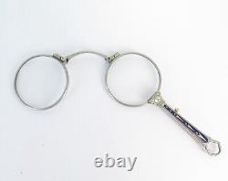Lorgnette en platine et émail de style Art Déco (lunettes avec poignée)