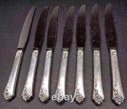 Lot de 7 couteaux Oneida Heirloom avec manche en argent sterling et lame en acier inoxydable DAMASK ROSE de 8.75'