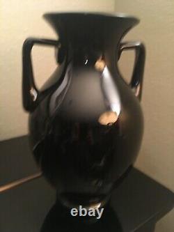 Magnifique vase à anse en verre noir de style Art Déco 10 x 6.5